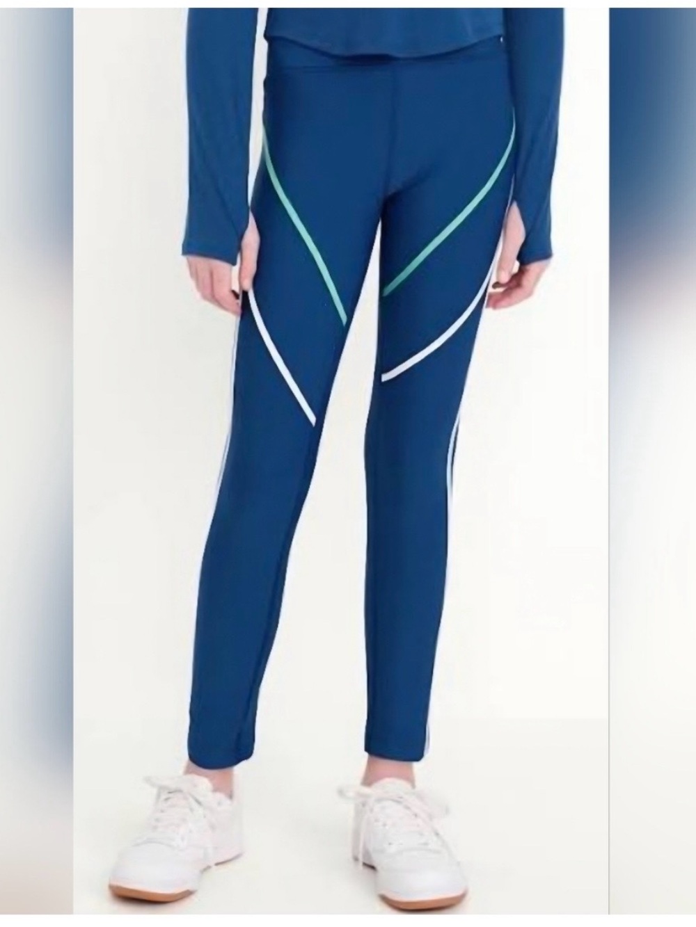 Old Navy Girls Navy Active Leggings with Mint and White Accents
